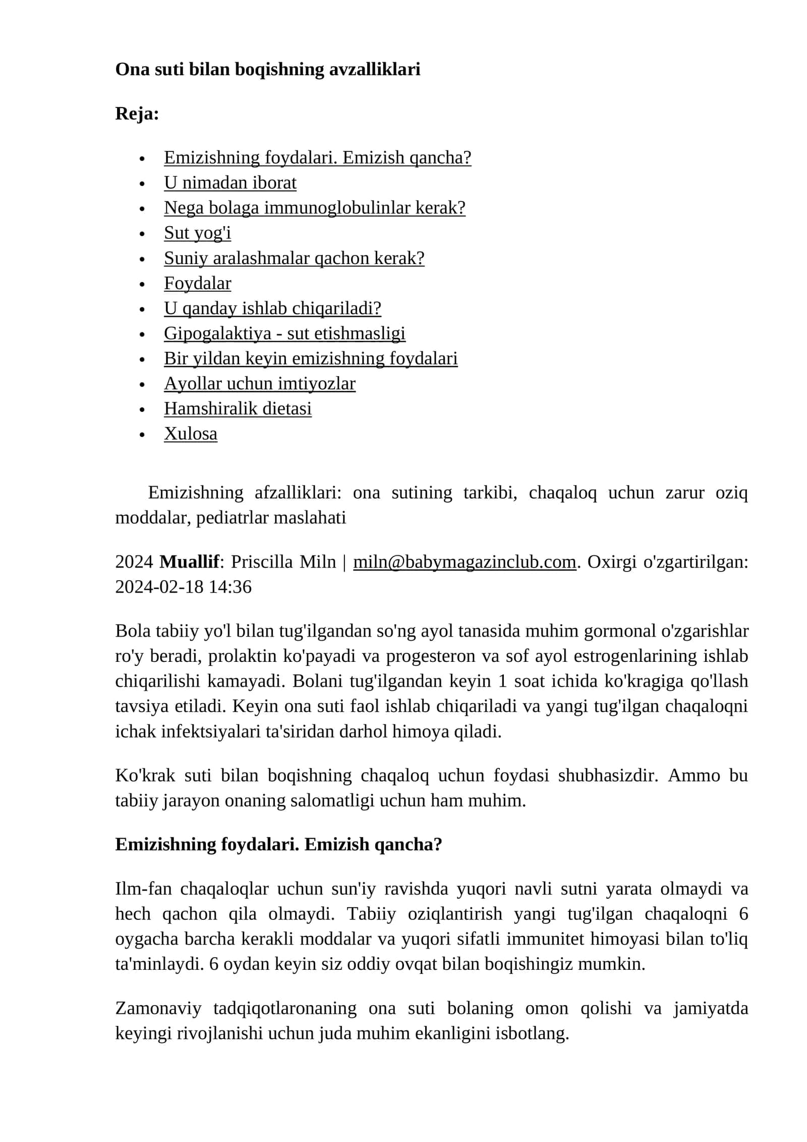 Ona suti bilan boqishning avzalliklari 1