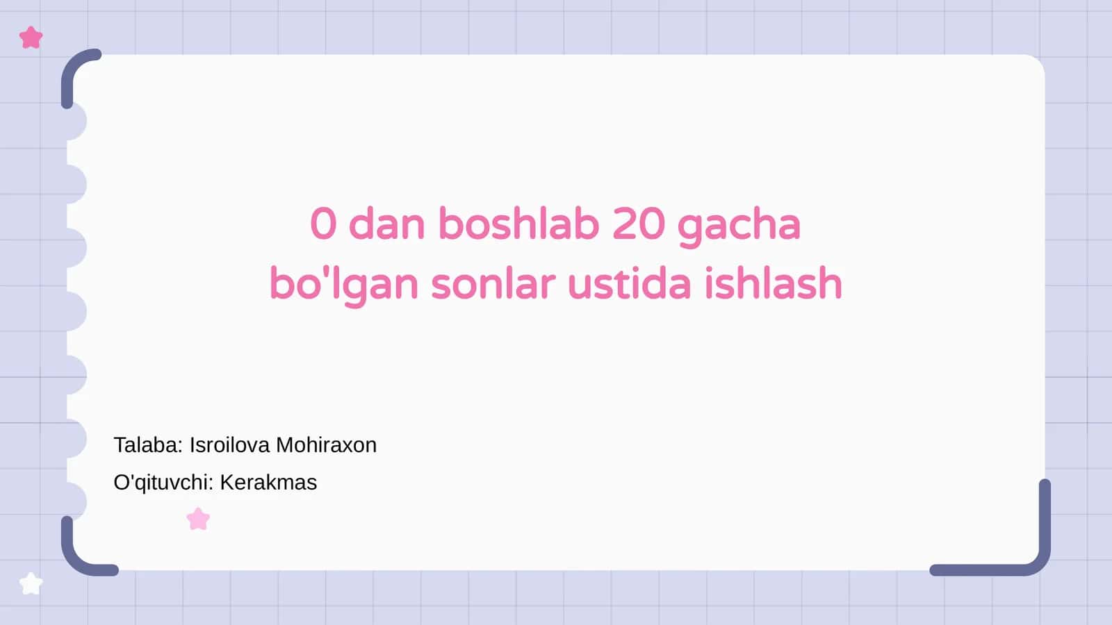 0 dan boshlab 20 gacha bo'lgan sonlar ustida ishlash 1