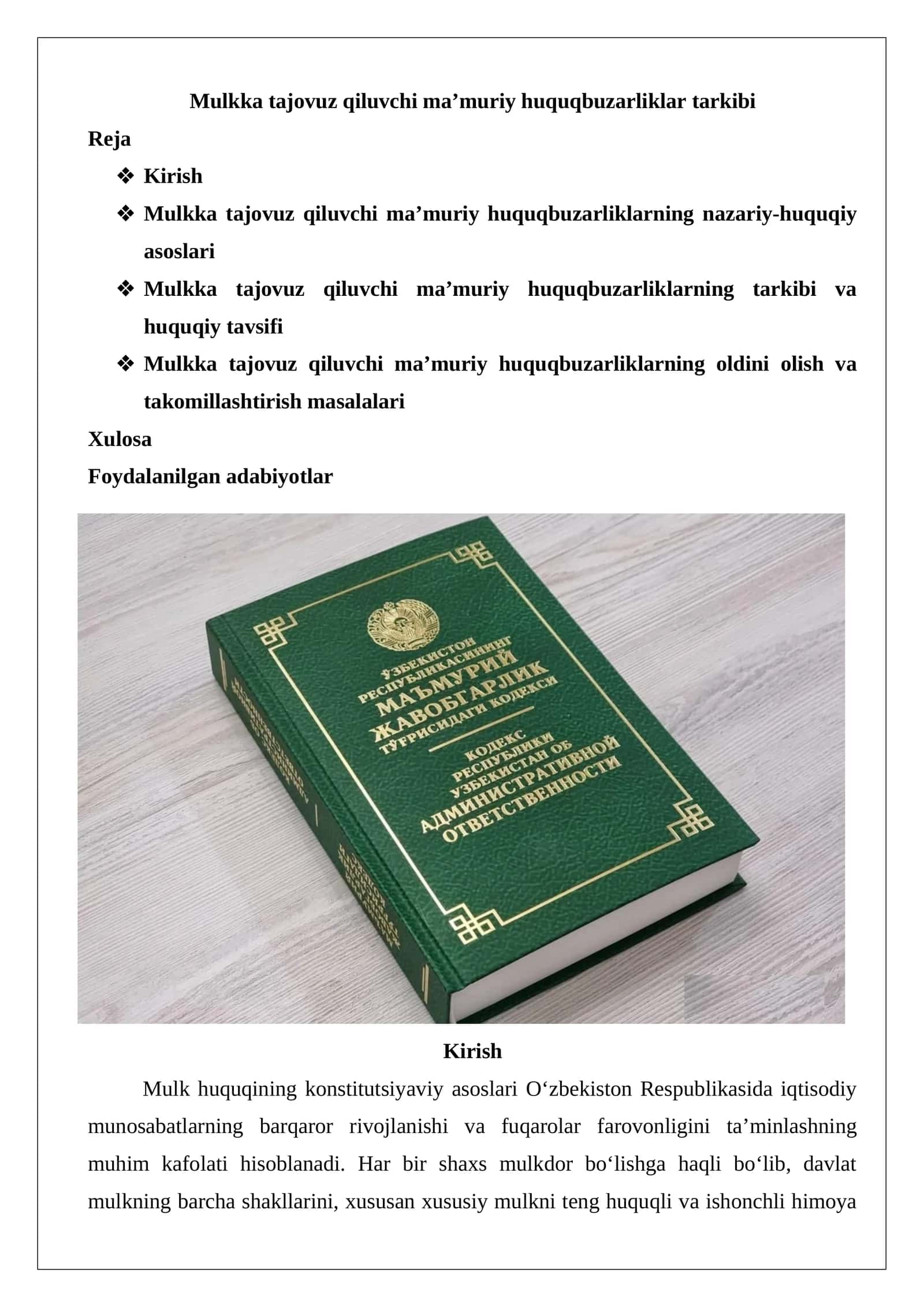 Mulkka tajovuz qiluvchi ma’muriy huquqbuzarliklar tarkibi 1
