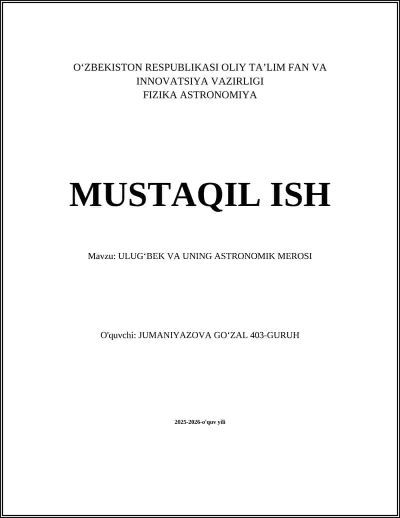 ULUGʻBEK VA UNING ASTRONOMIK MEROSI 1
