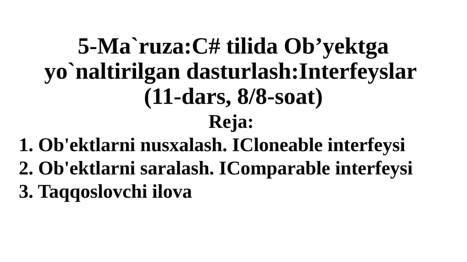 C#tilidaOb’yektgayo`naltirilgandasturlash:Interfeyslar 1