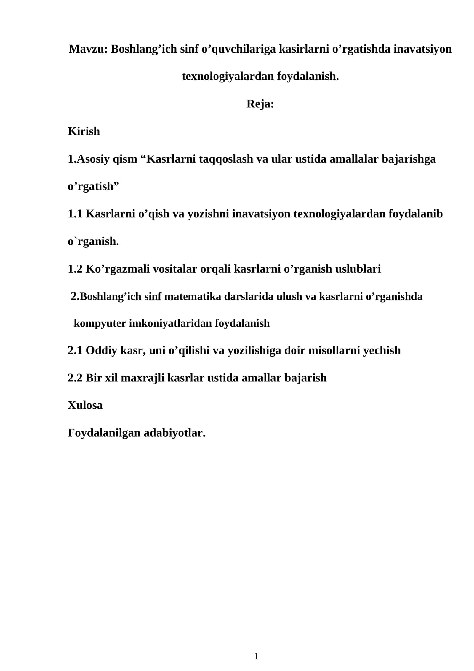 Boshlang’ich sinf o’quvchilariga kasirlarni o’rgatishda inavatsiyon texnologiyalardan foydalanish 1