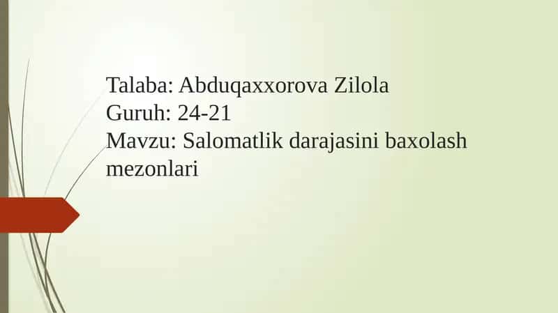 Salomatlik darajasini baxolash mezonlari 1