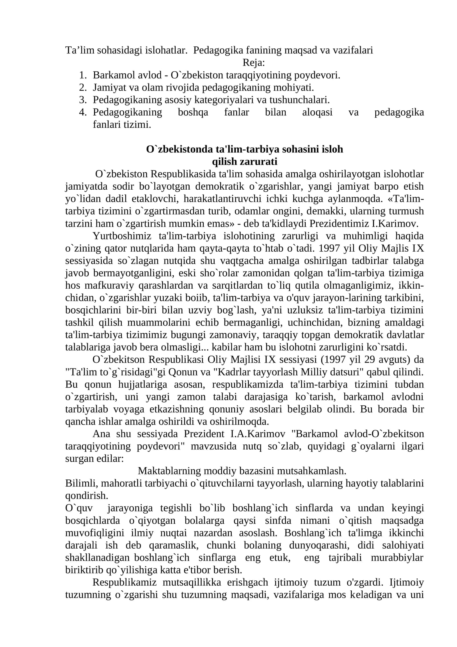 Pedagogika fanining maqsad va vazifalari 1