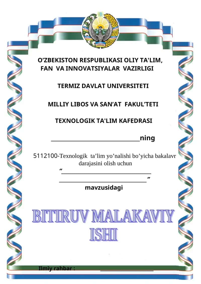 Texnologik ta'lim yo'nalishi bo'yicha bakalavr darajasini olish uchun 1