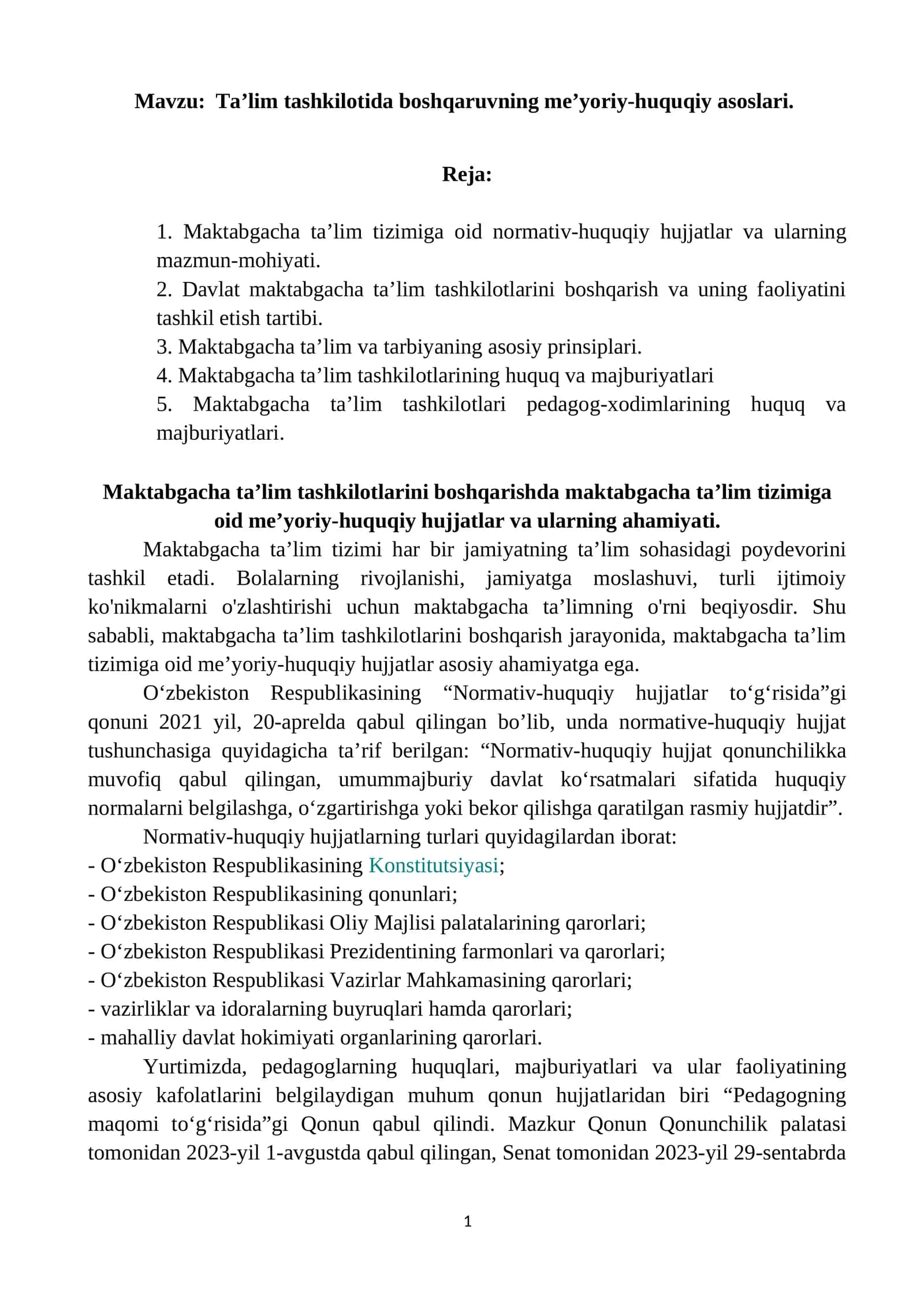Maktabgacha taʼlim tizimi normativ-huquqiy hujjatlari 1
