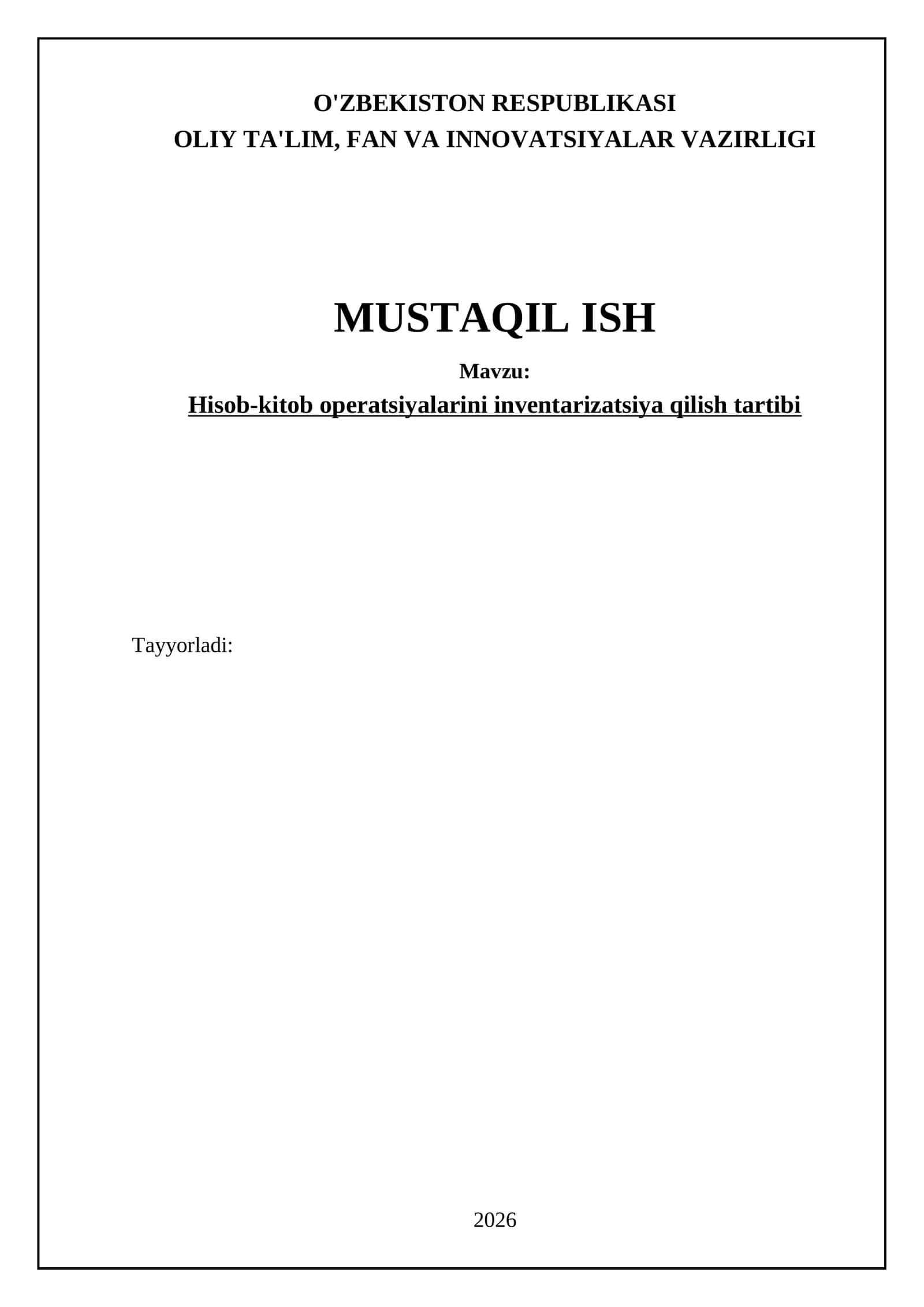 Moliya-xoʻjalik faoliyatini boshqarishda hisob-kitob operatsiyalarining toʻgʻri va oʻz vaqtida inventarizatsiya qilinishi muhim ahamiyat kasb etadi 1