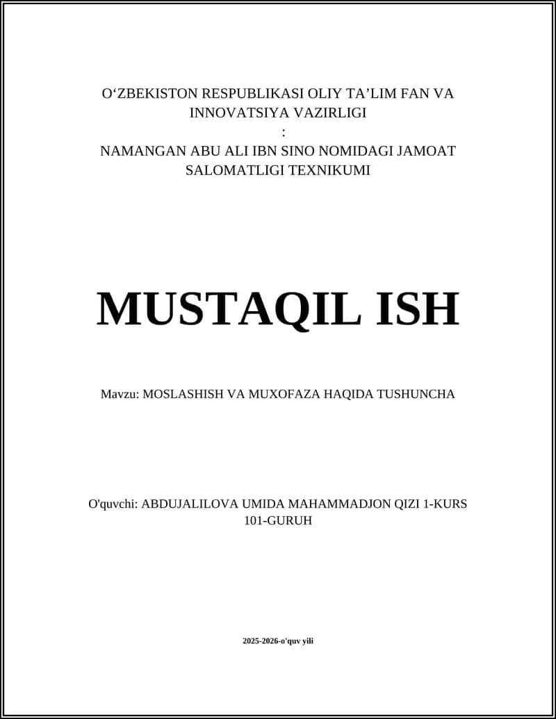 MOSLASHISH VA MUXOFAZA HAQIDA TUSHUNCHA 1