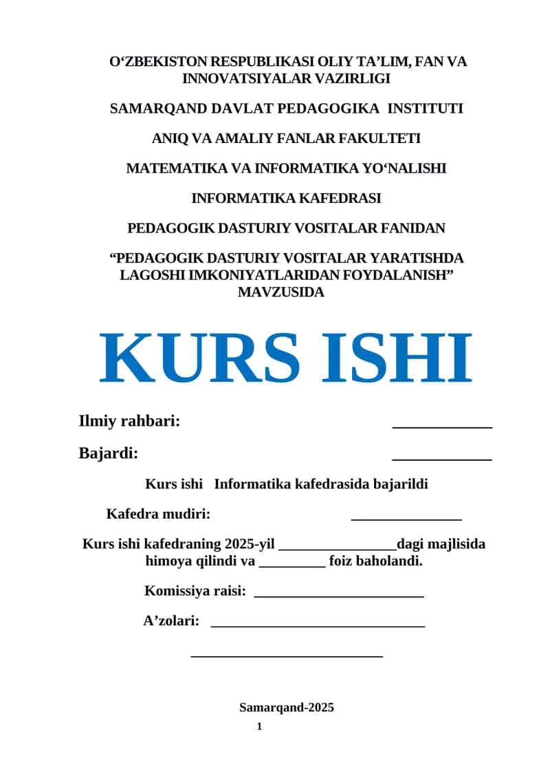 PEDAGOGIK DASTURIY VOSITALAR YARATISHDA LAGOSHI IMKONIYATLARIDAN FOYDALANISH 1
