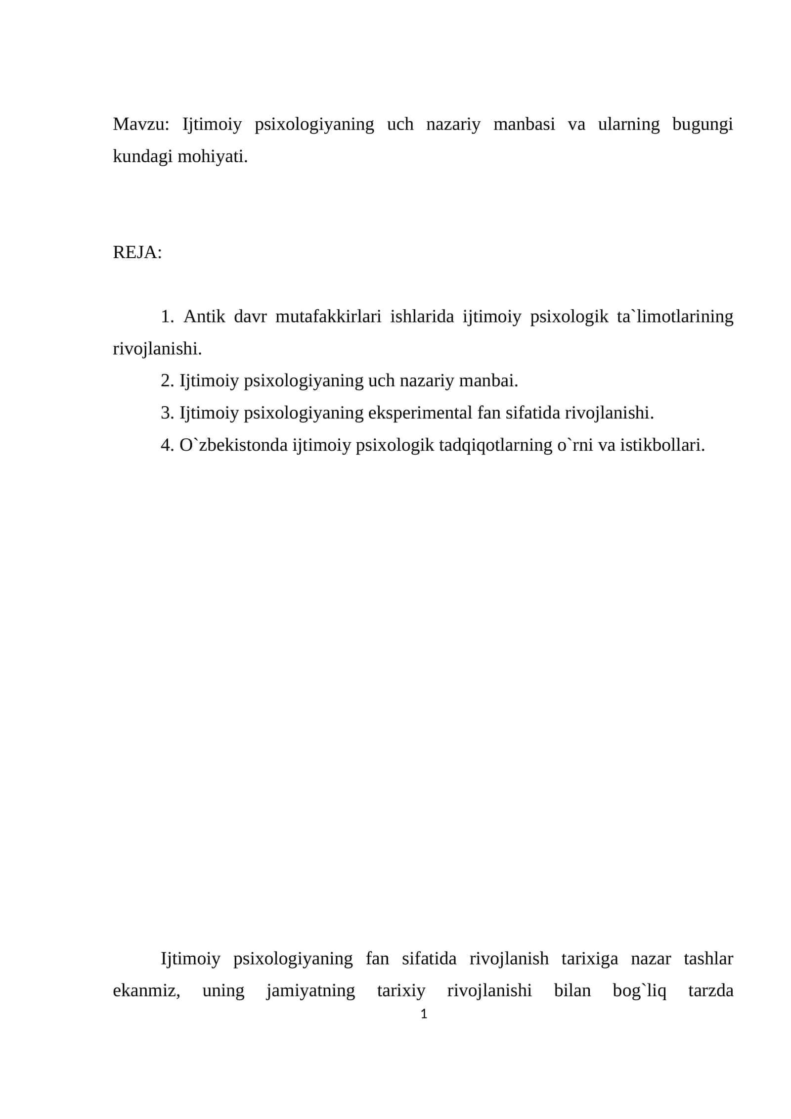 Ijtimoiy psixologiyaning uch nazariy manbasi va ularning bugungi kundagi ahamiyati 1