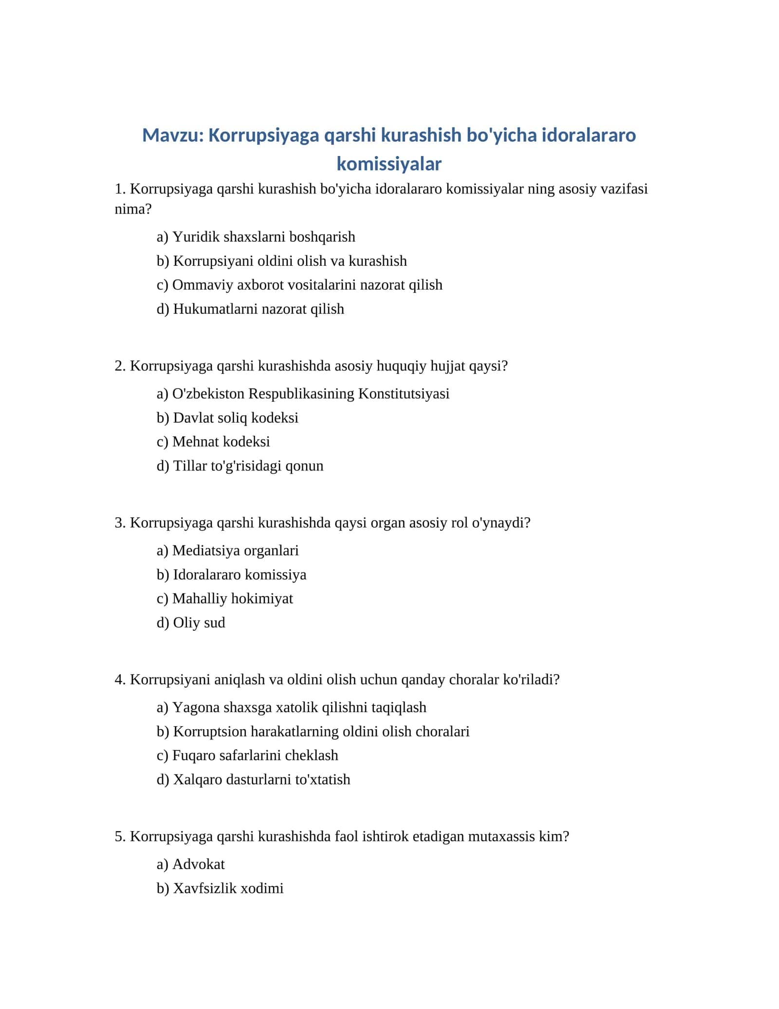 Korrupsiyaga qarshi kurashish bo'yicha idoralararo komissiyalar 1