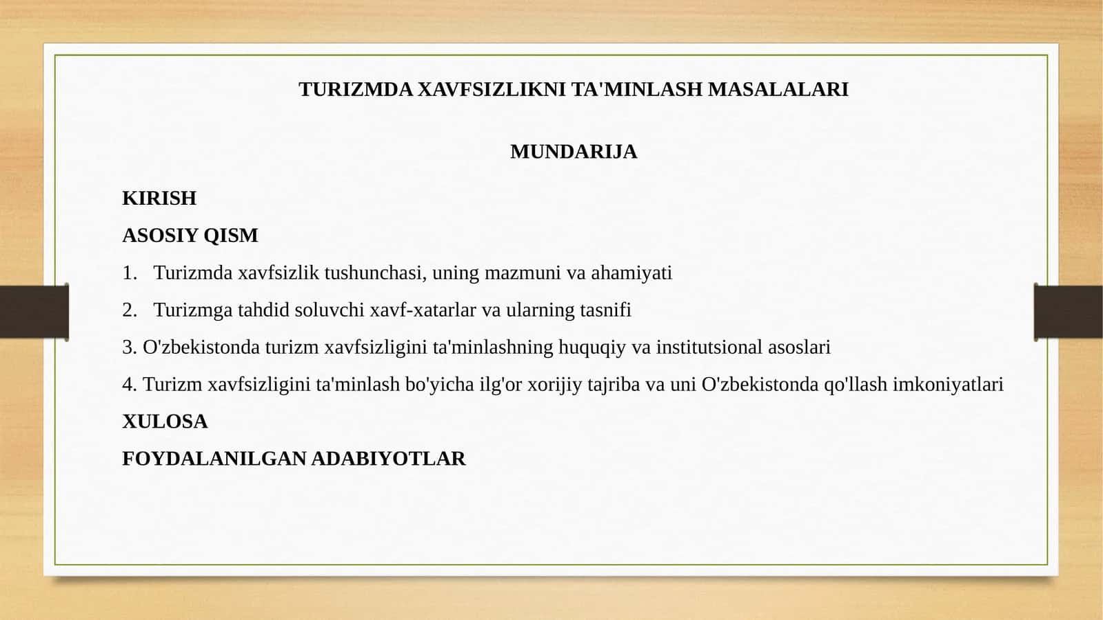 TURIZMDA XAVFSIZLIKNI TA'MINLASH MASALALARI 1