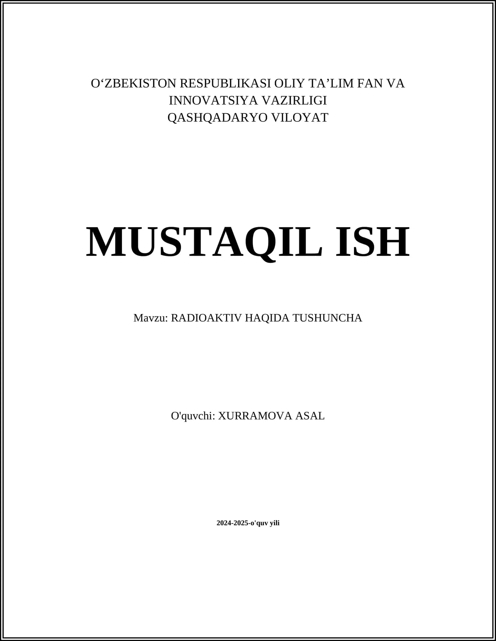RADIOAKTIV HAQIDA TUSHUNCHA 1