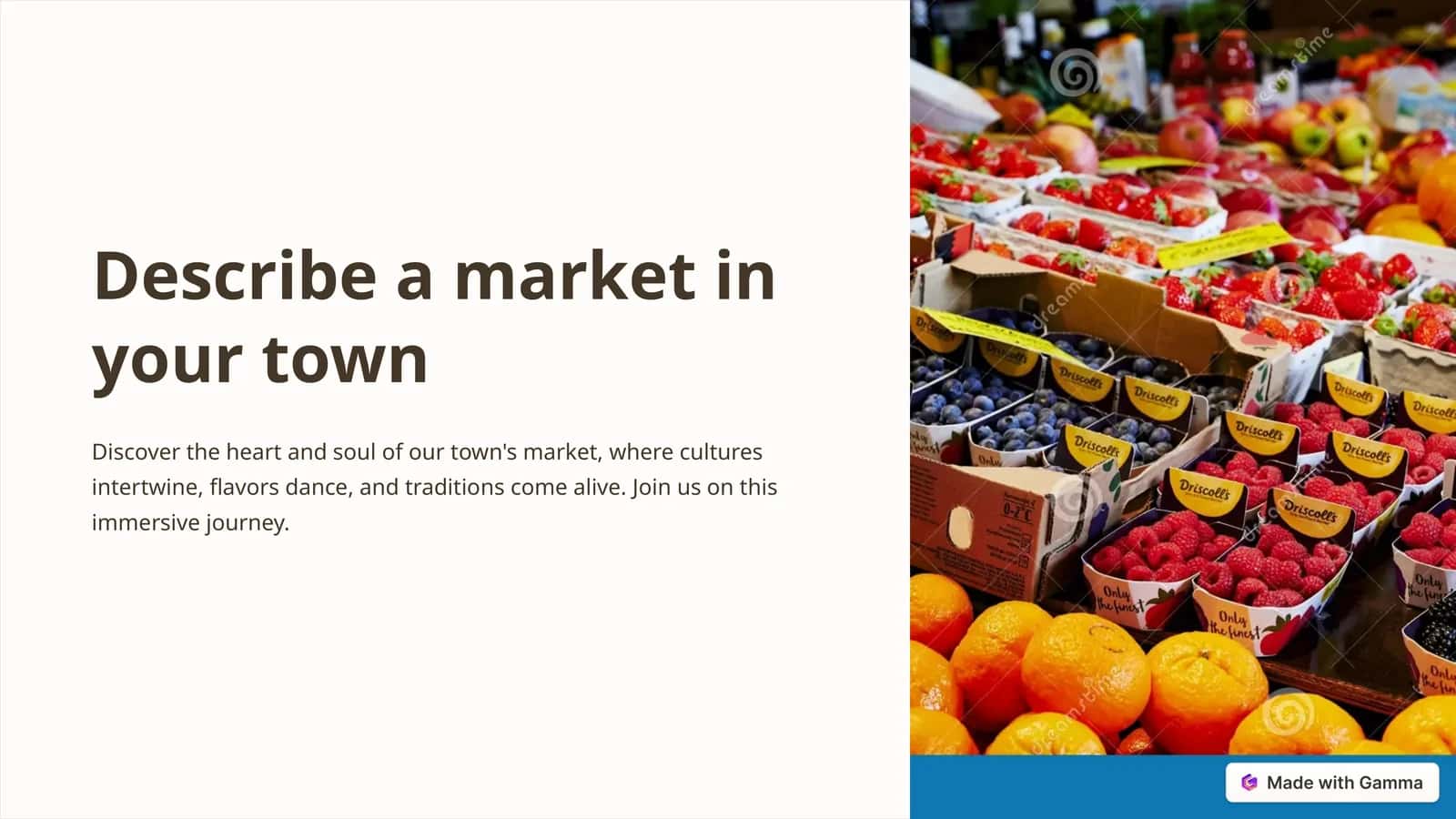 Describe a market in your town 1