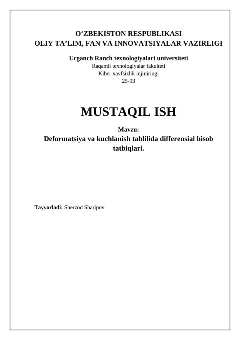Deformatsiya va kuchlanish tahlilida differensial hisob tatbiqlari 1
