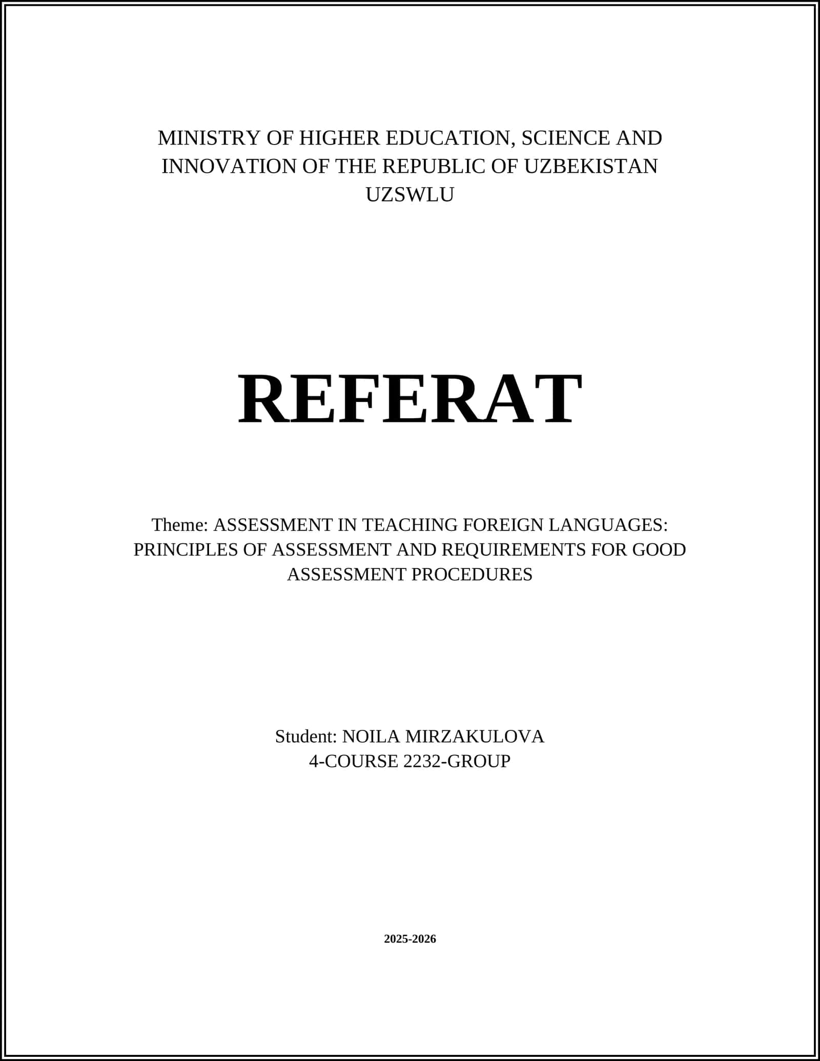 ASSESSMENT IN TEACHING FOREIGN LANGUAGES 1