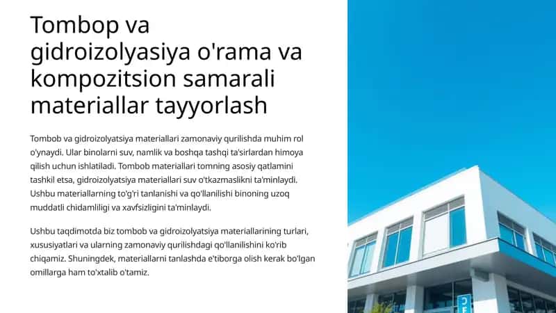 Tombop va gidroizolyasiya o'rama va kompozitsion samarali materiallar tayyorlash 1