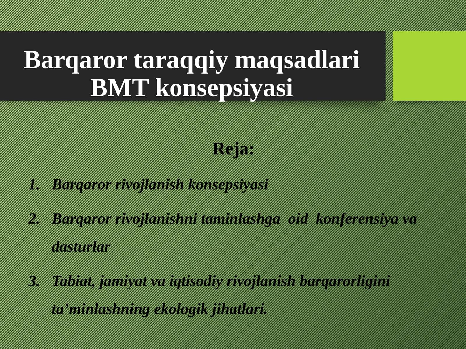 Barqaror taraqqiy maqsadlari BMT konsepsiyasi 1