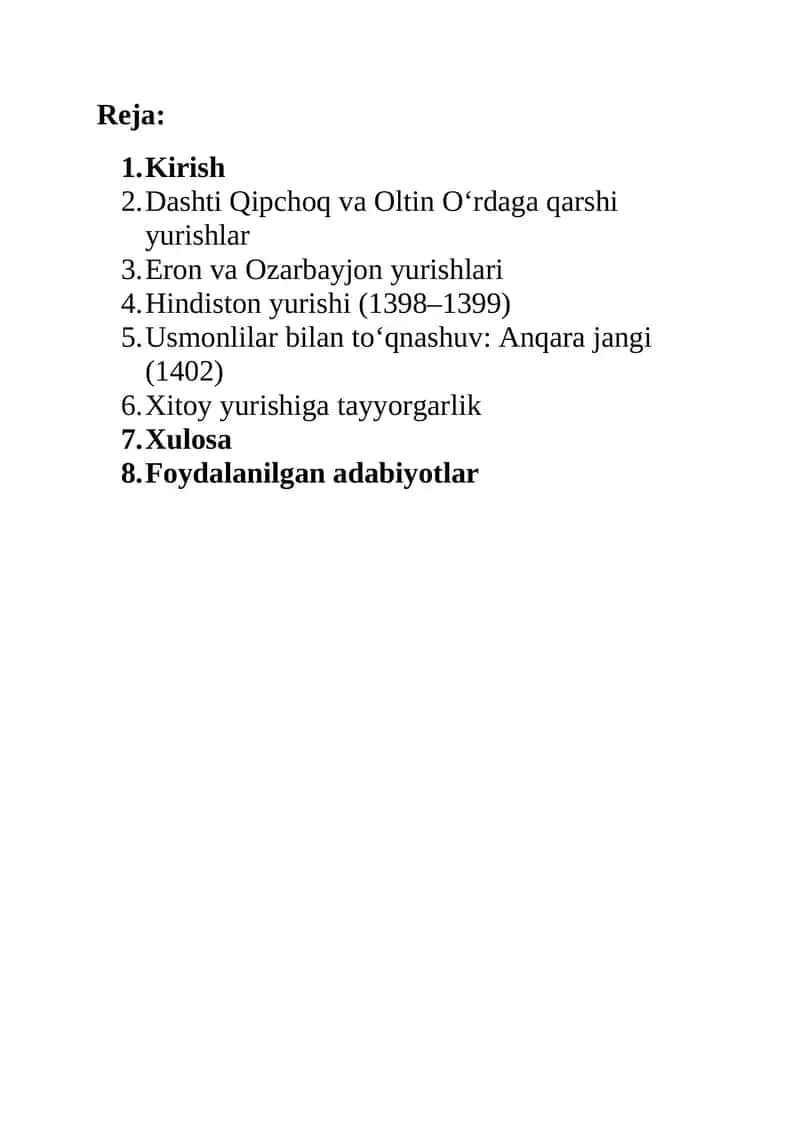 Amir Temurning harbiy yurishlari 1