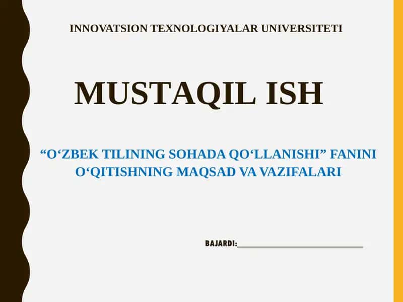 “O‘ZBEK TILINING SOHADA QO‘LLANISHI” FANINI O‘QITISHNING MAQSAD VA VAZIFALARI 1