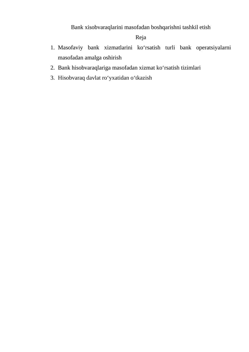 Masofaviy Bank Xizmatlari 1