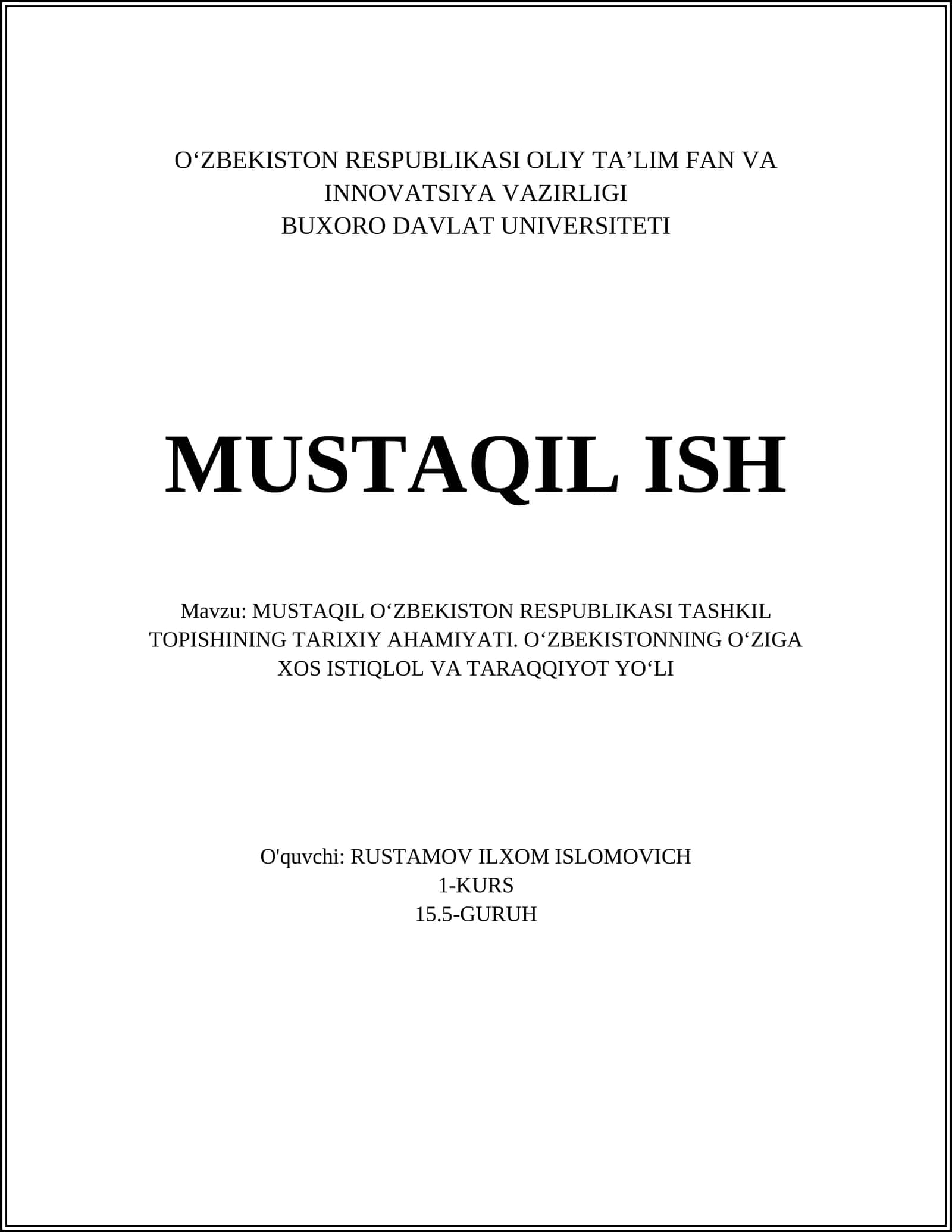 MUSTAQIL OʻZBEKISTON RESPUBLIKASI TASHKIL TOPISHINING TARIXIY AHAMIYATI 1
