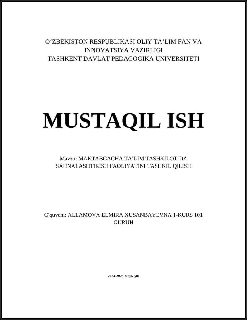 Maktabgacha ta'limda sahnalashtirish 1
