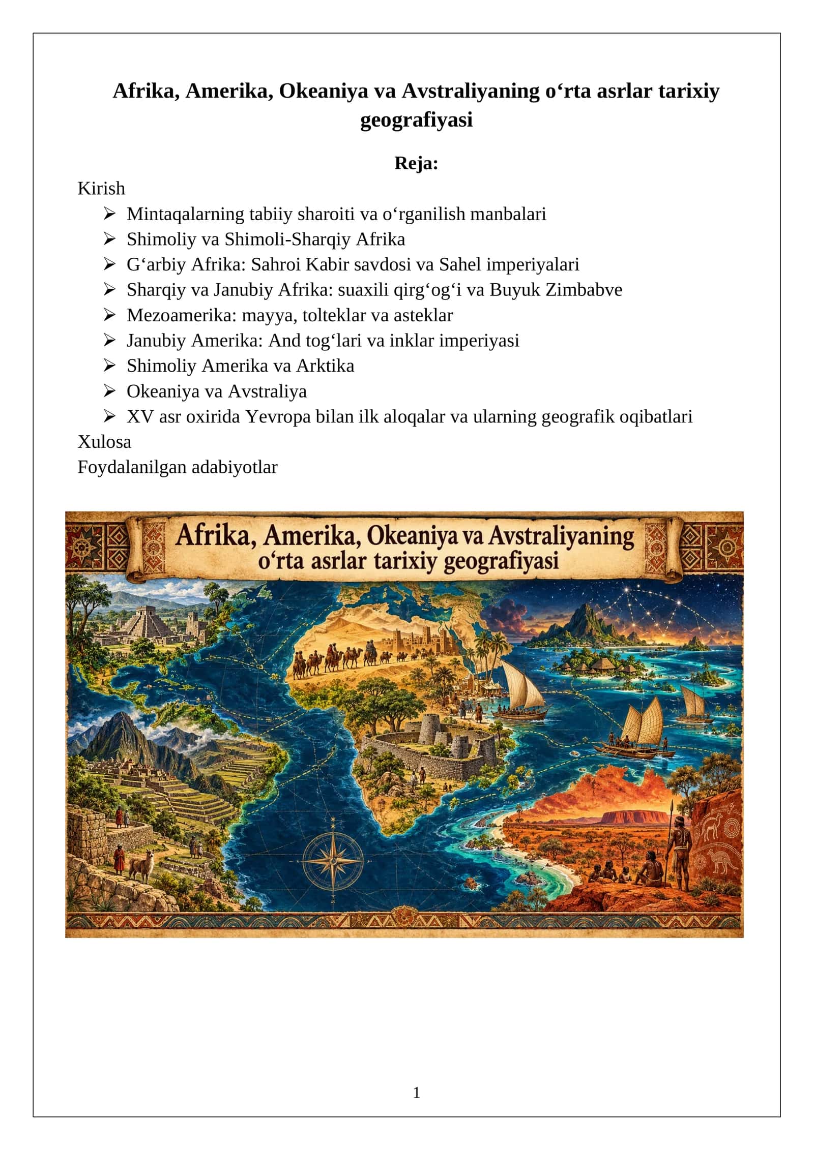 Afrika, Amerika, Okeaniya va Avstraliyaning o‘rta asrlar tarixiy geografiyasi 1