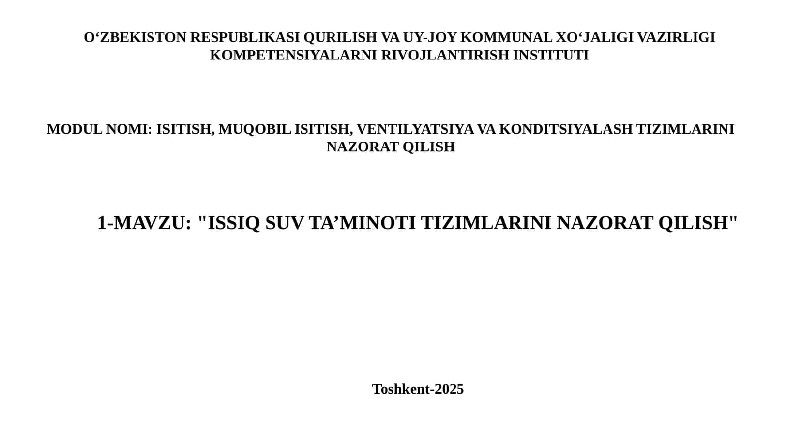 ISSIQ SUV TA’MINOTI TIZIMLARINI NAZORAT QILISH 1