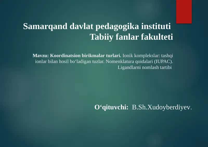 Koordinatsion birikmalar turlari 1