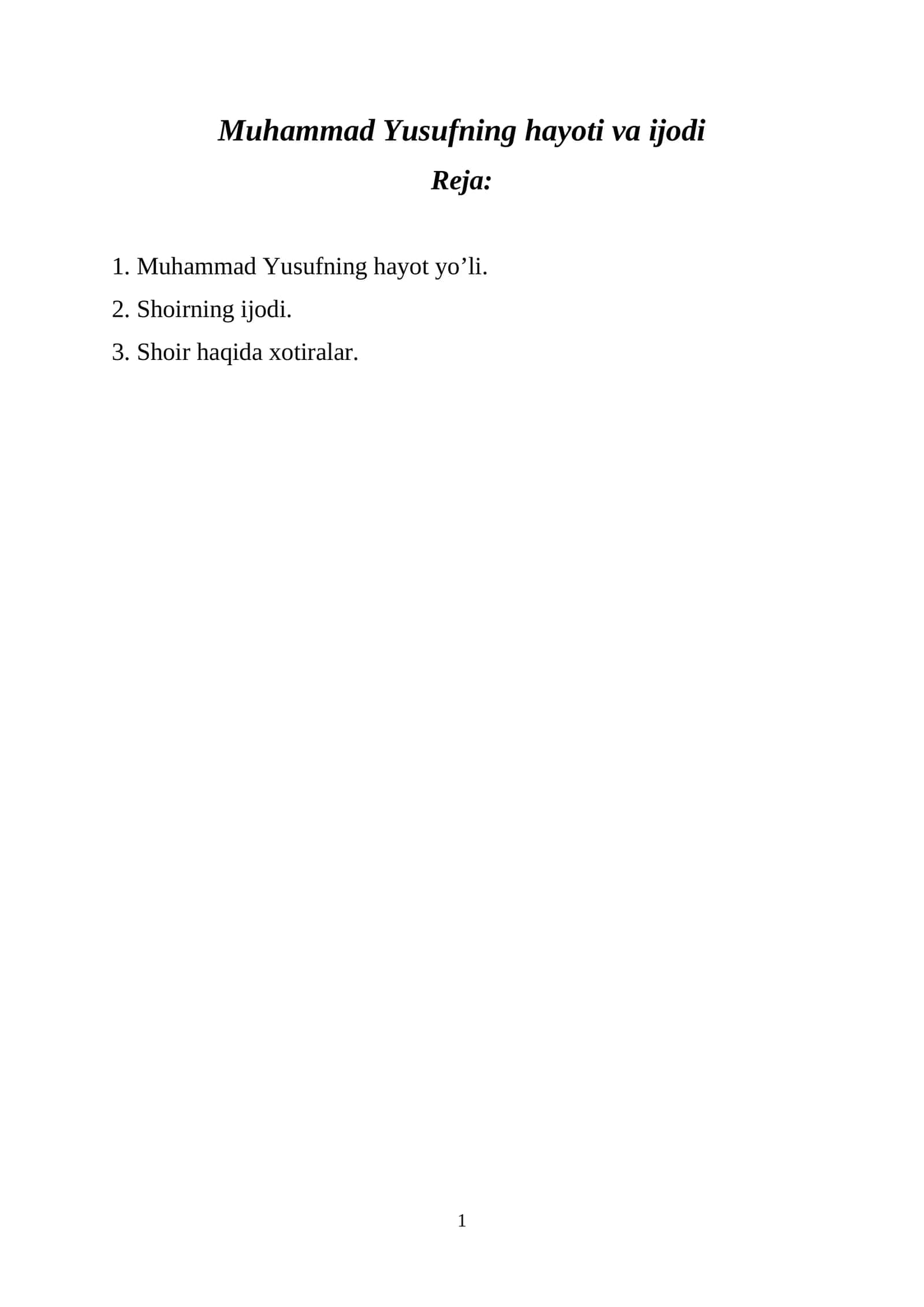 Muhammad Yusuf hayoti va ijodi 1