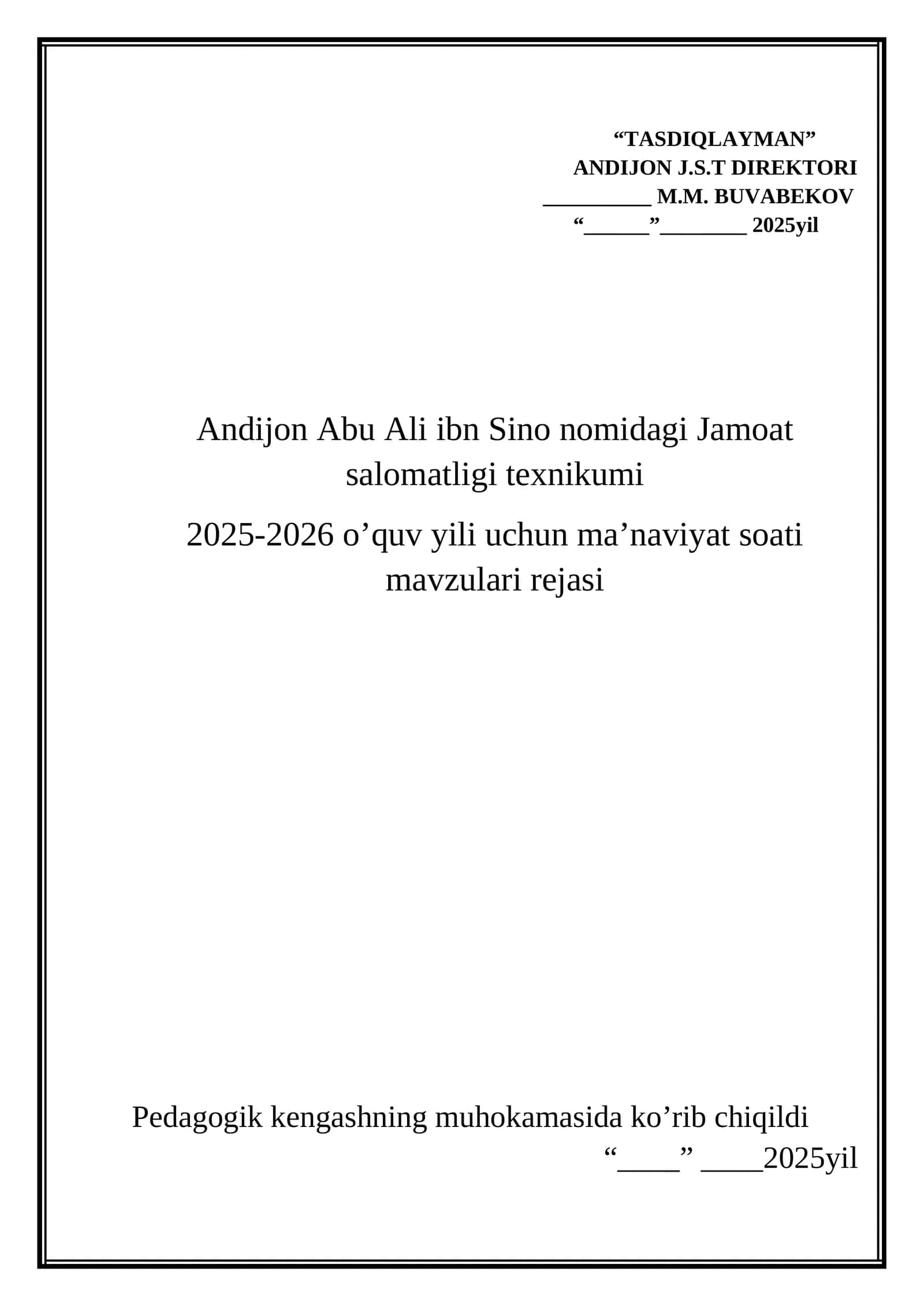 Ma’naviyat soati mavzulari rejasi 2025-2026 1