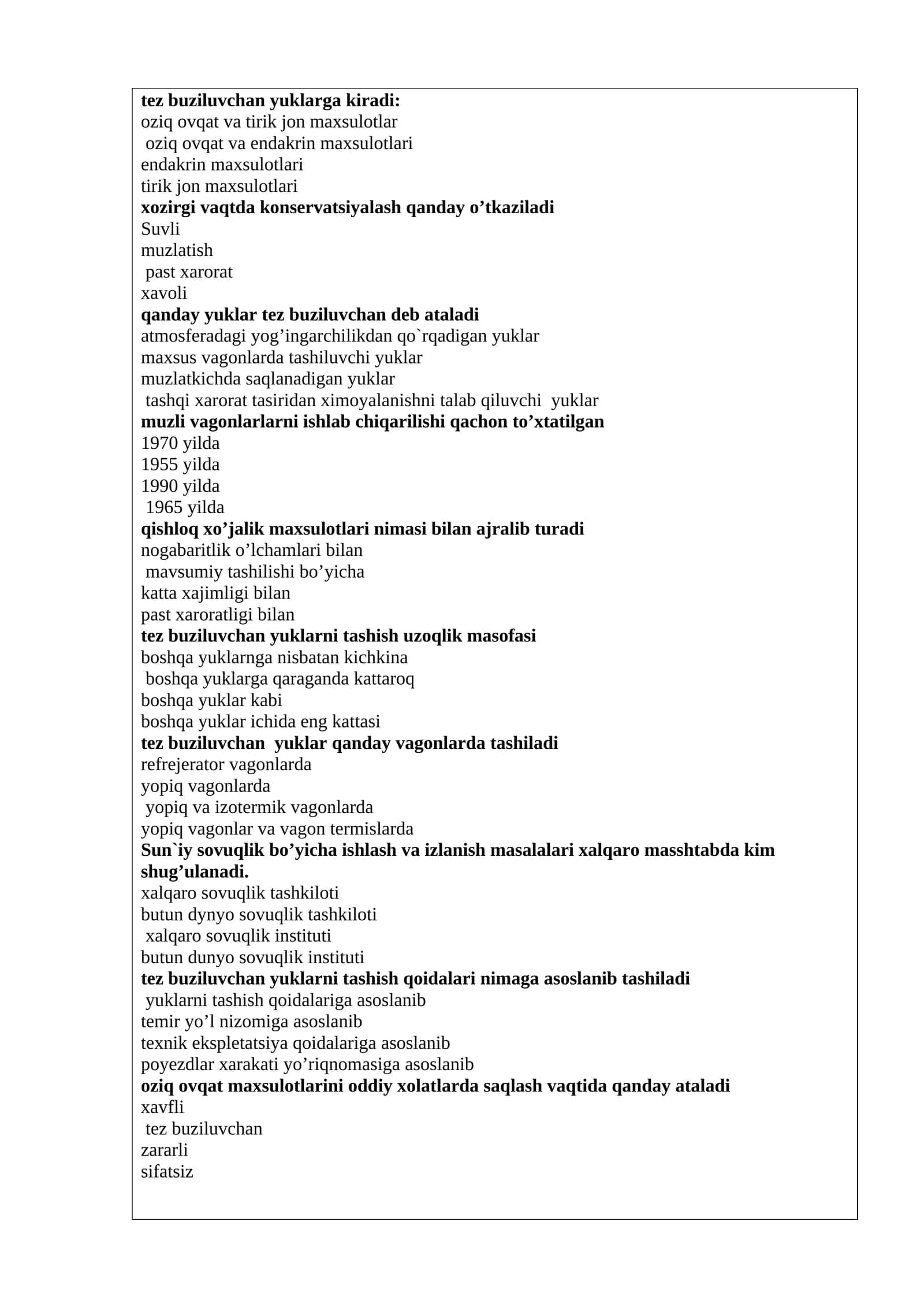 tez buziluvchan yuklar 1