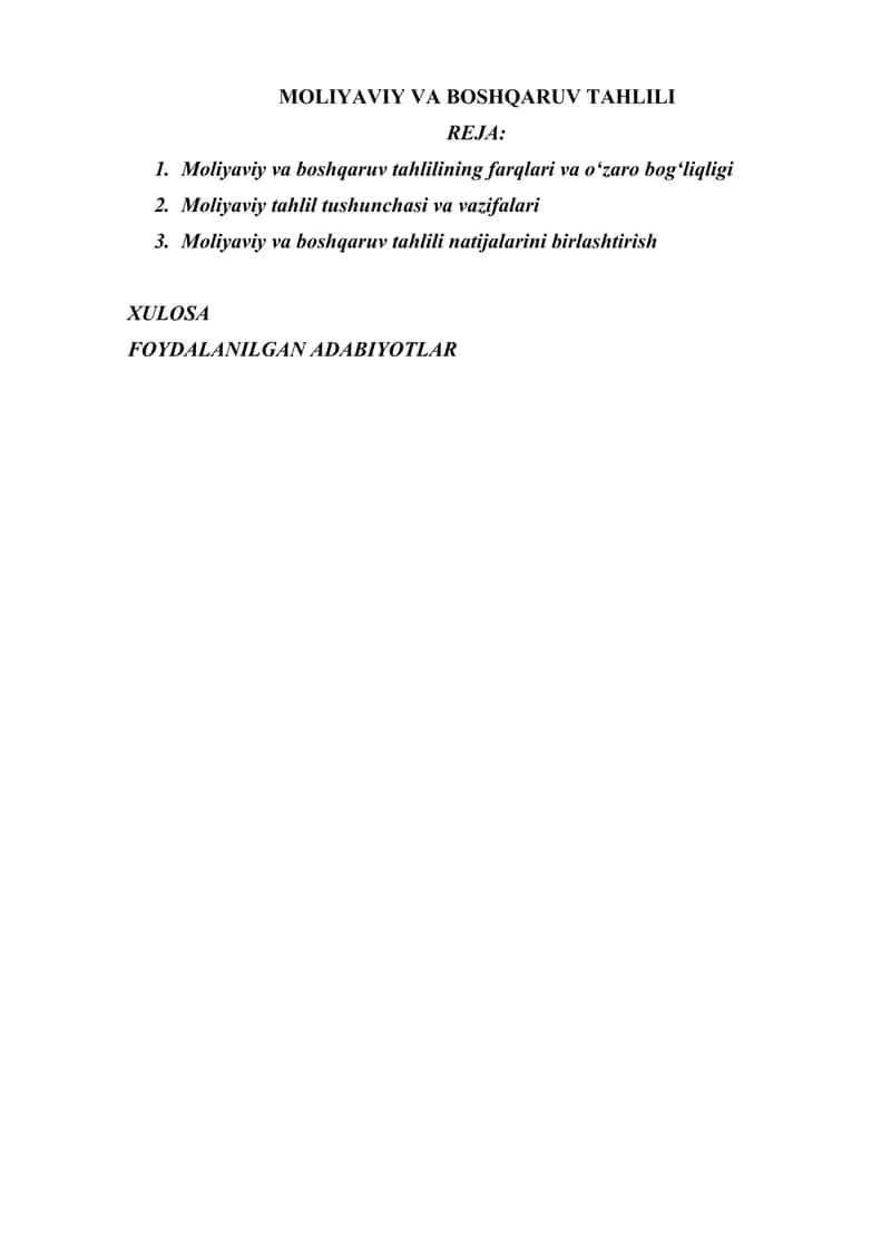 MOLIYAVIY VA BOSHQARUV TAHLILI 1