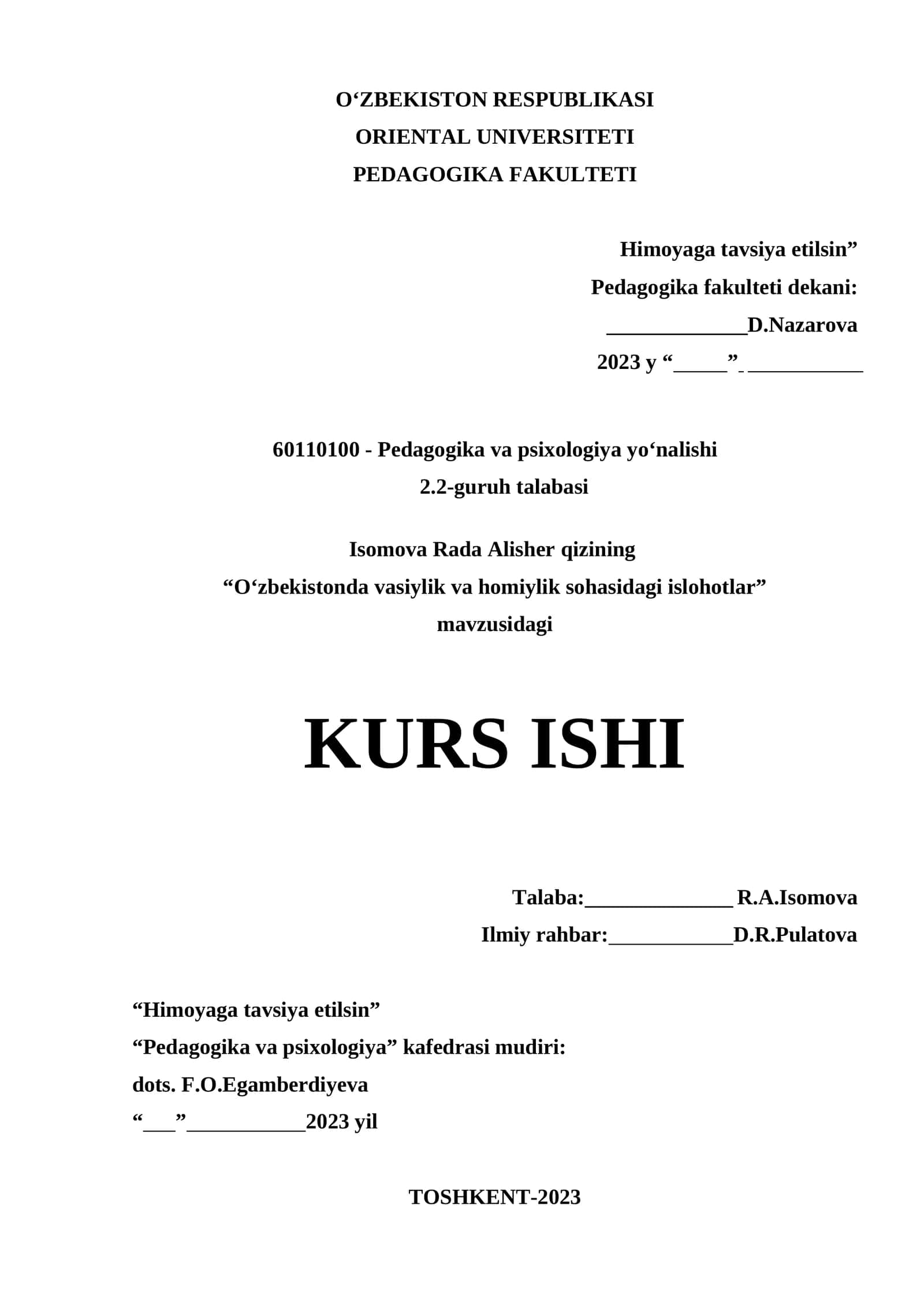 O‘zbekistonda vasiylik va homiylik sohasidagi islohotlar 1