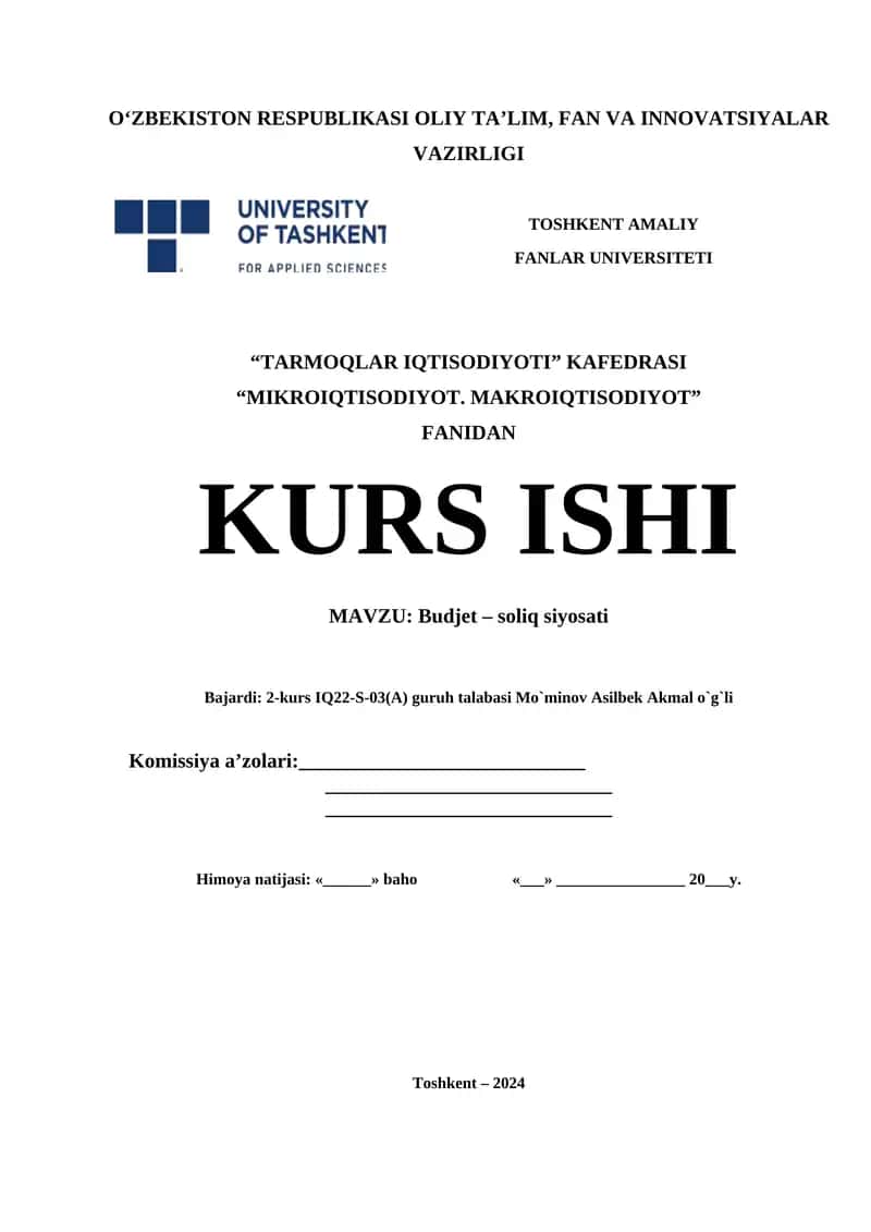 Mikro iqtisodiyot, makro iqtisodiyot kurs ishi 1