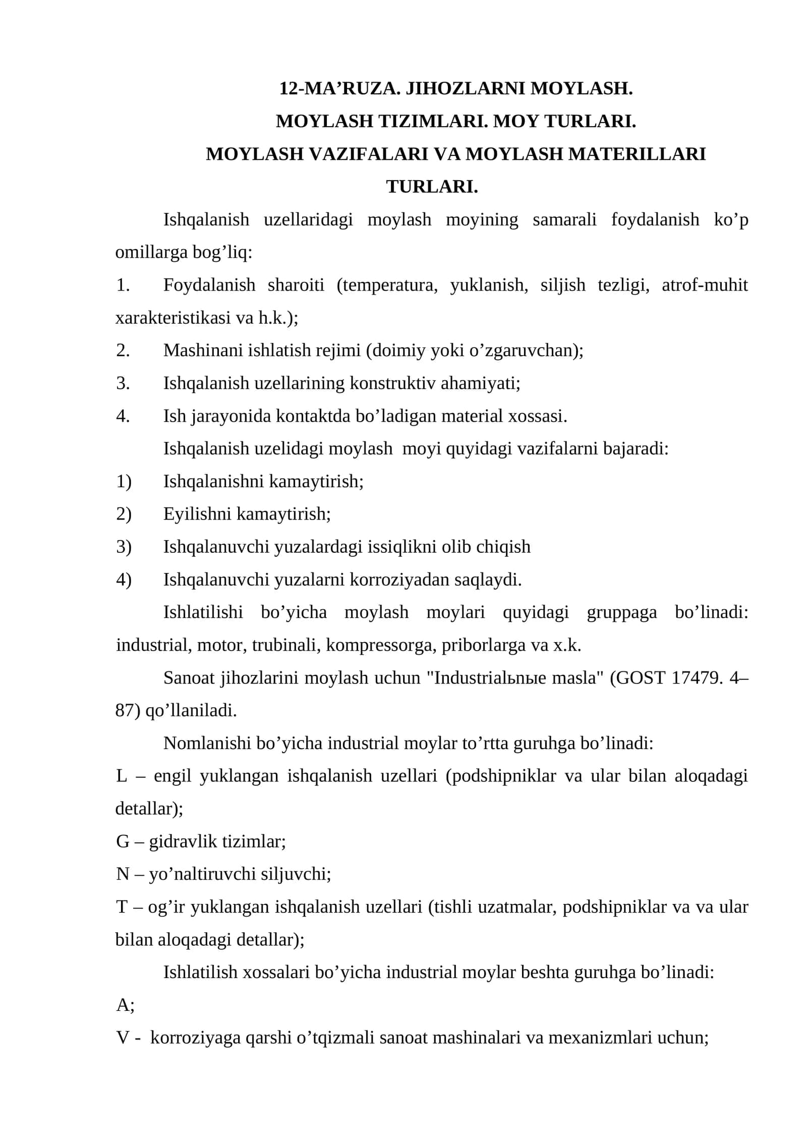 JIHОZLАRNI MОYLАSH. MОYLАSH TIZIMLАRI. MОY TURLАRI. MОYLАSH VАZIFАLАRI VА MОYLАSH MАTЕRILLАRI TURLАRI. 1