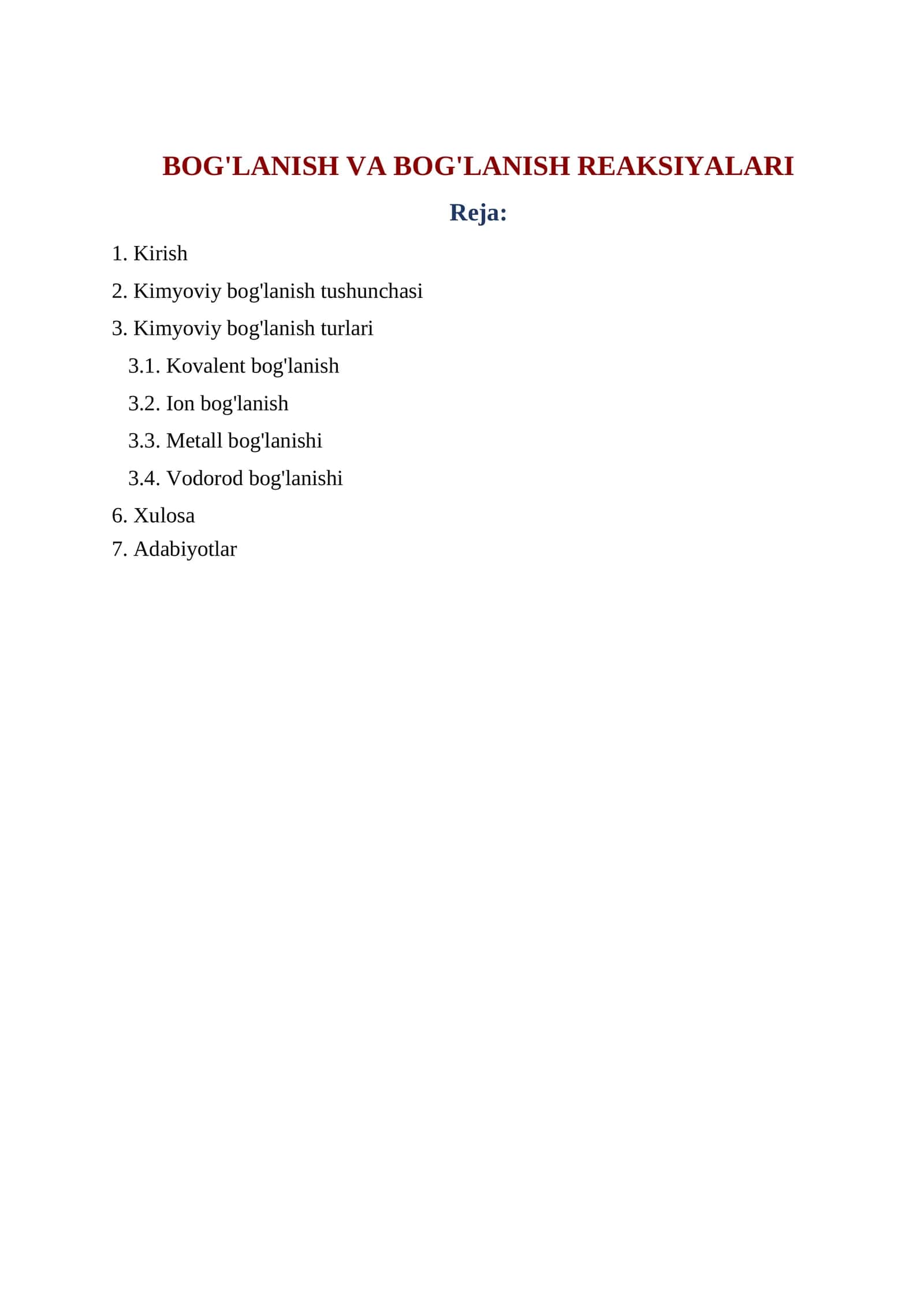 BOG'LANISH VA BOG'LANISH REAKSIYALARI 1