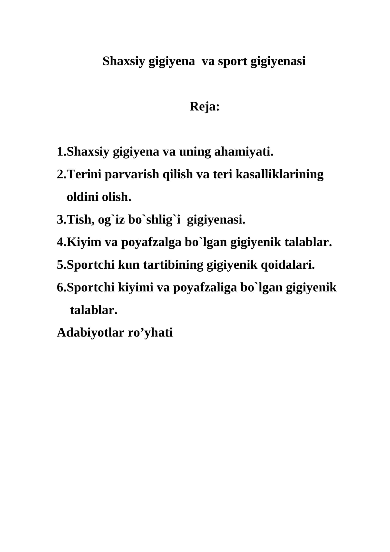 Shaxsiy gigiyena va sport gigiyenasi 1
