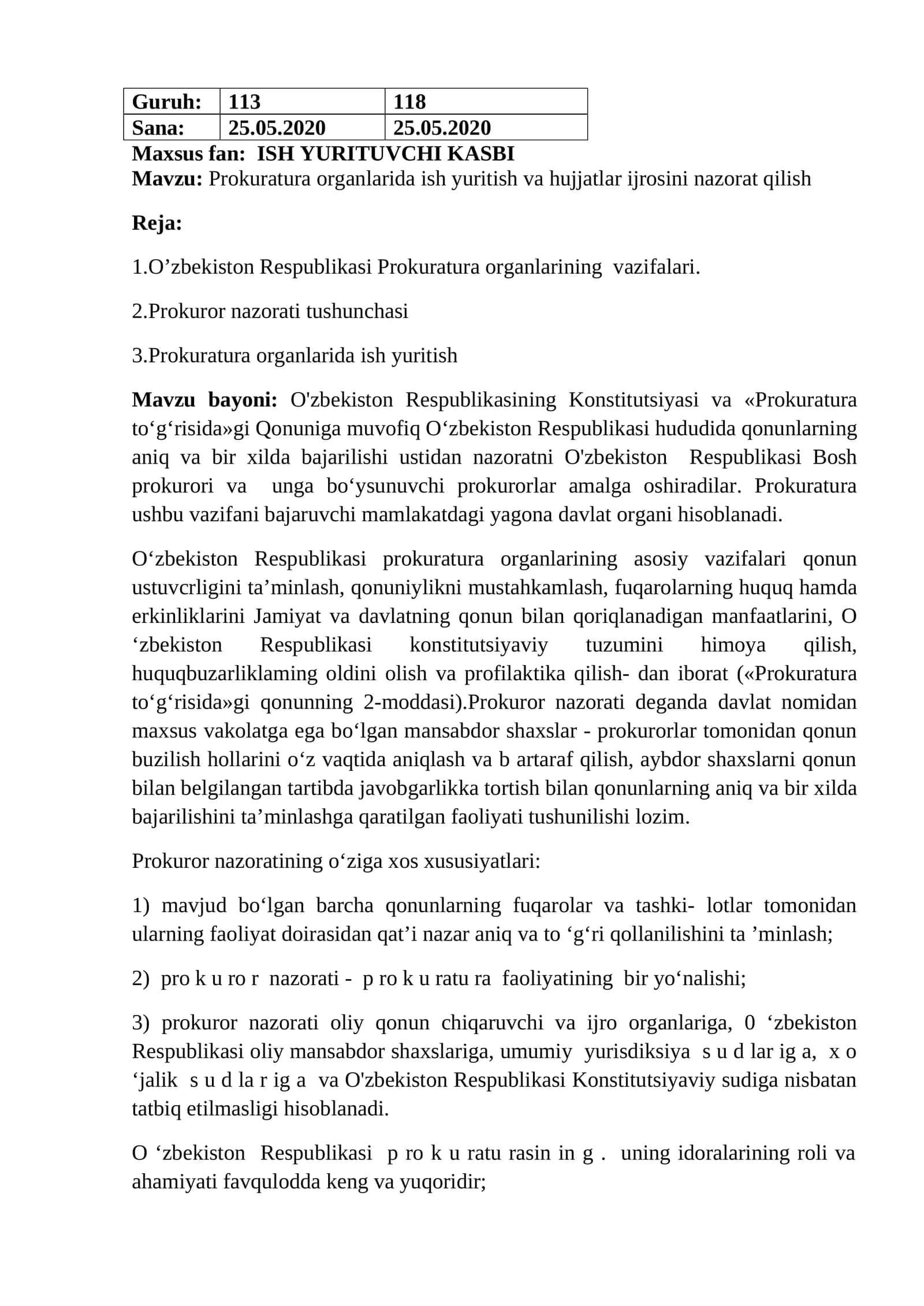 Prokuratura organlarida ish yuritish va hujjatlar ijrosini nazorat qilish 1