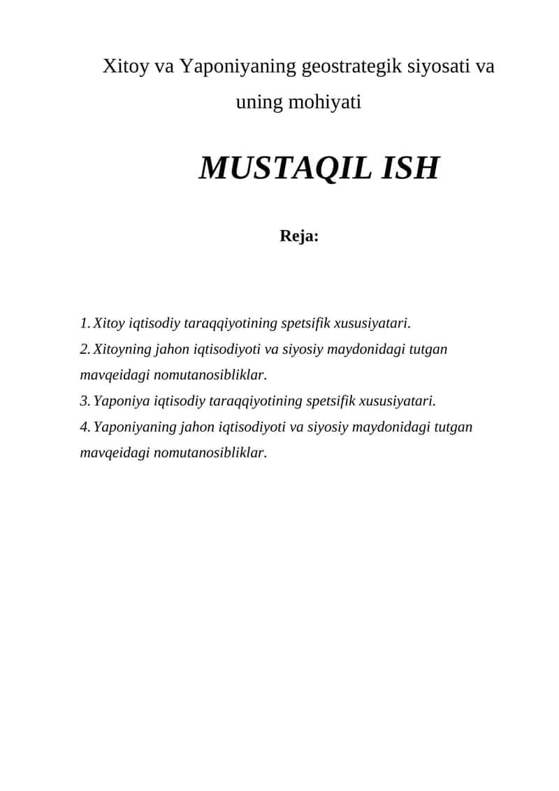 Xitoy va Yaponiyaning geostrategik siyosati va uning mohiyati 1