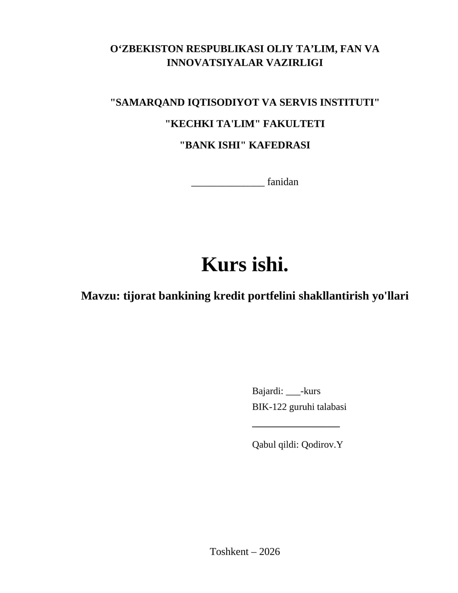 tijorat bankining kredit portfelini shakllantirish yo'llari 1