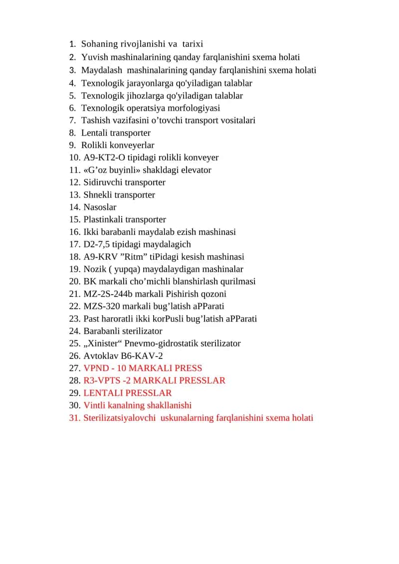 Texnologik jihozlarga qo'yiladigan talablar 1