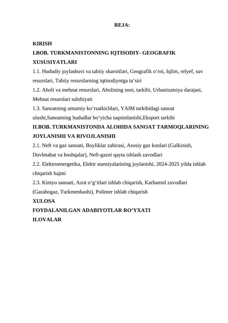 TURKMANISTONNING IQTISODIY- GEOGRAFIK XUSUSIYATLARI 1