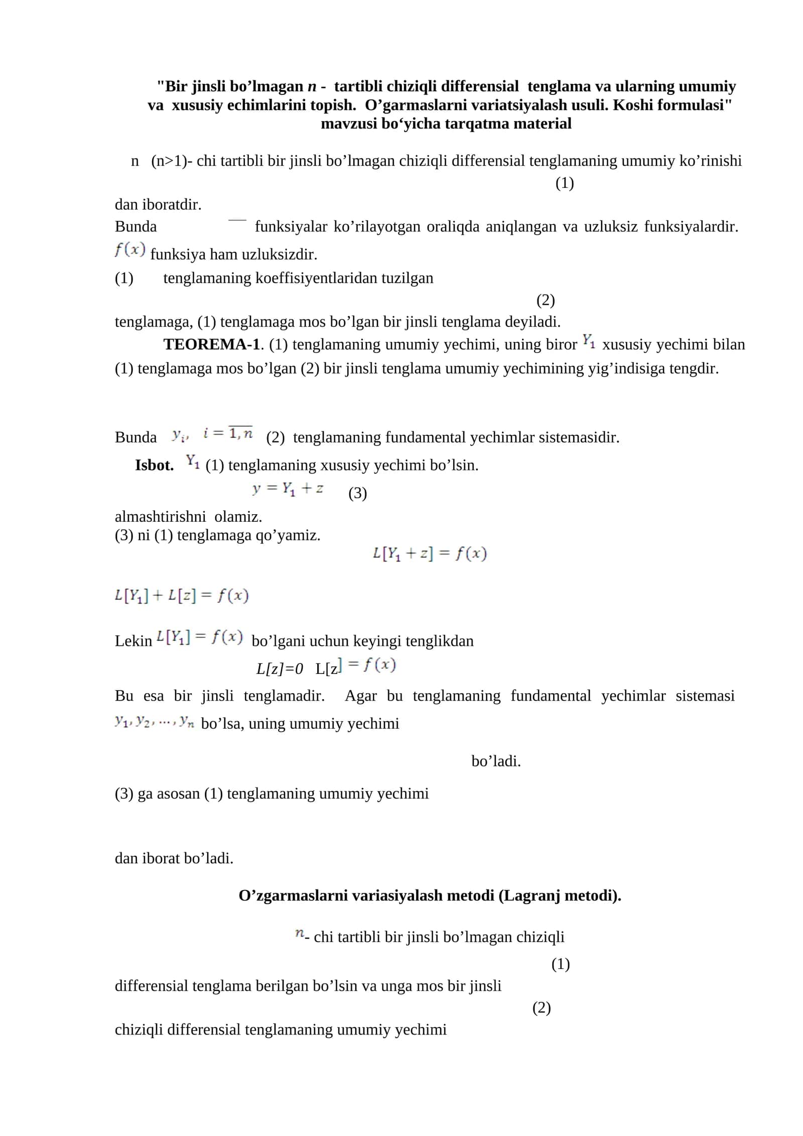 Koshi formulasi 1