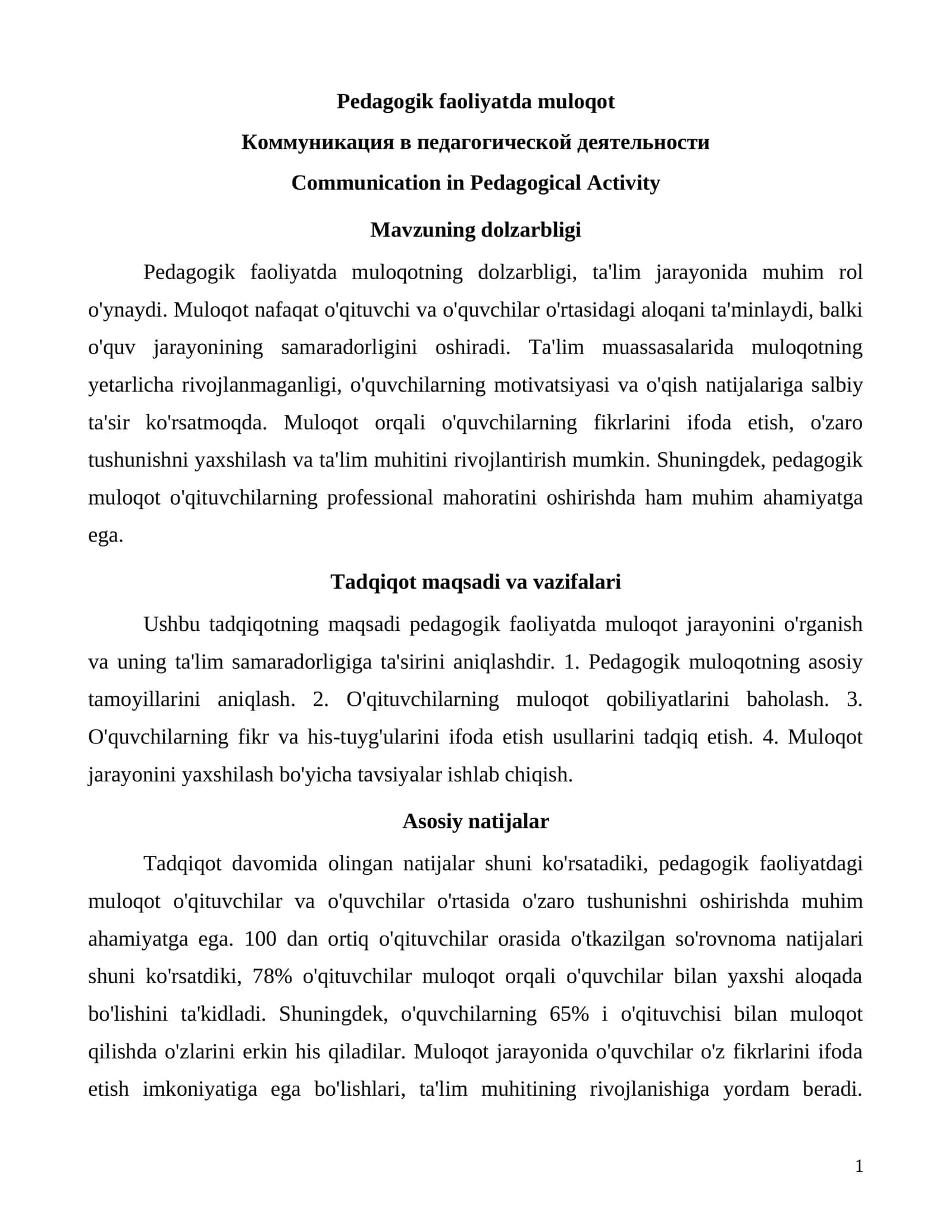 Pedagogik faoliyatda muloqot 1