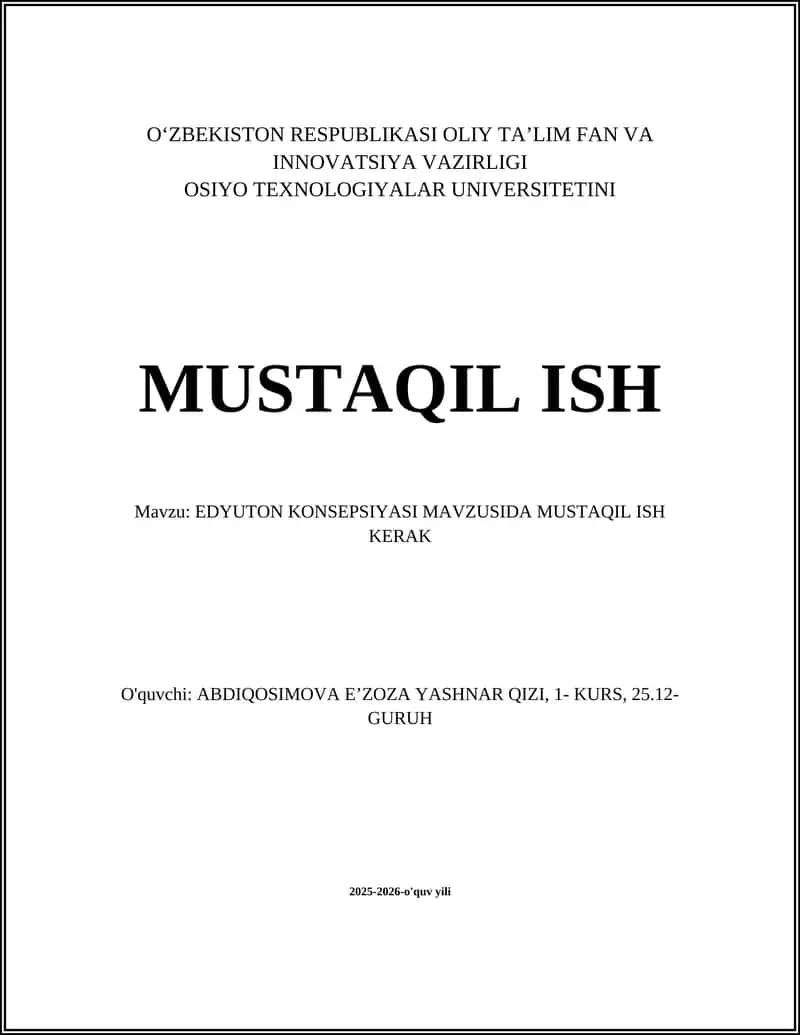 EDYUTON KONSEPSIYASI MAVZUSIDA MUSTAQIL ISH 1