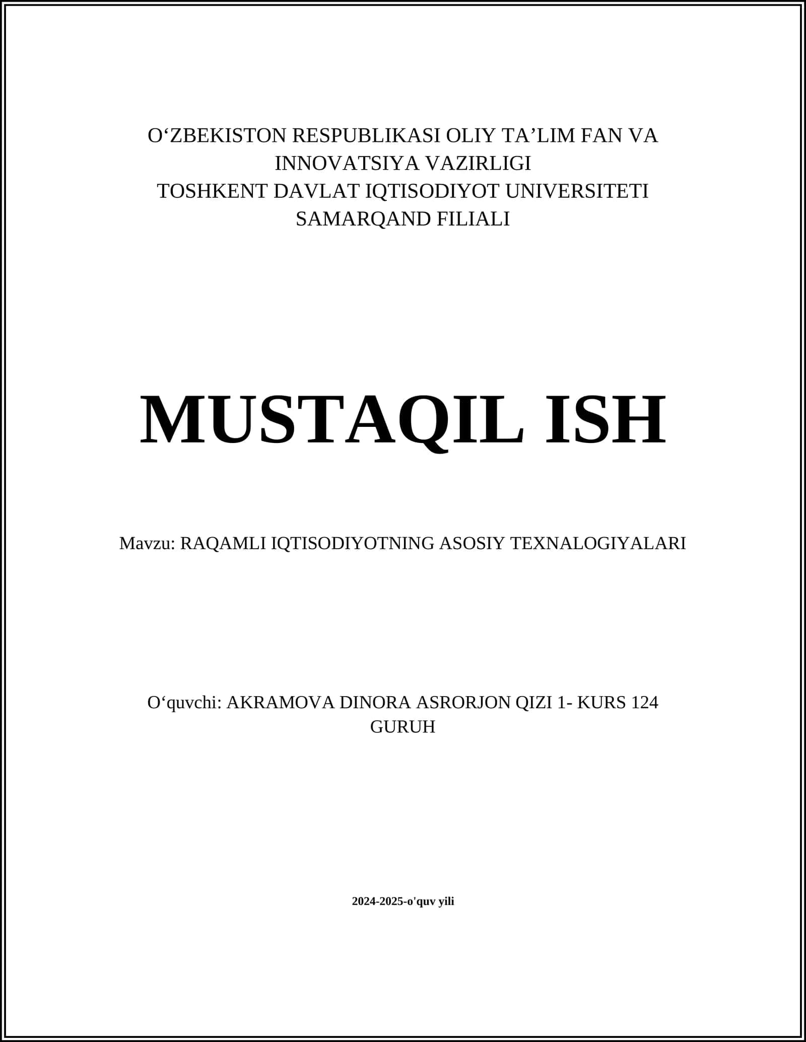 RAQAMLI IQTISODIYOTNING ASOSIY TEXNALOGIYALARI 1