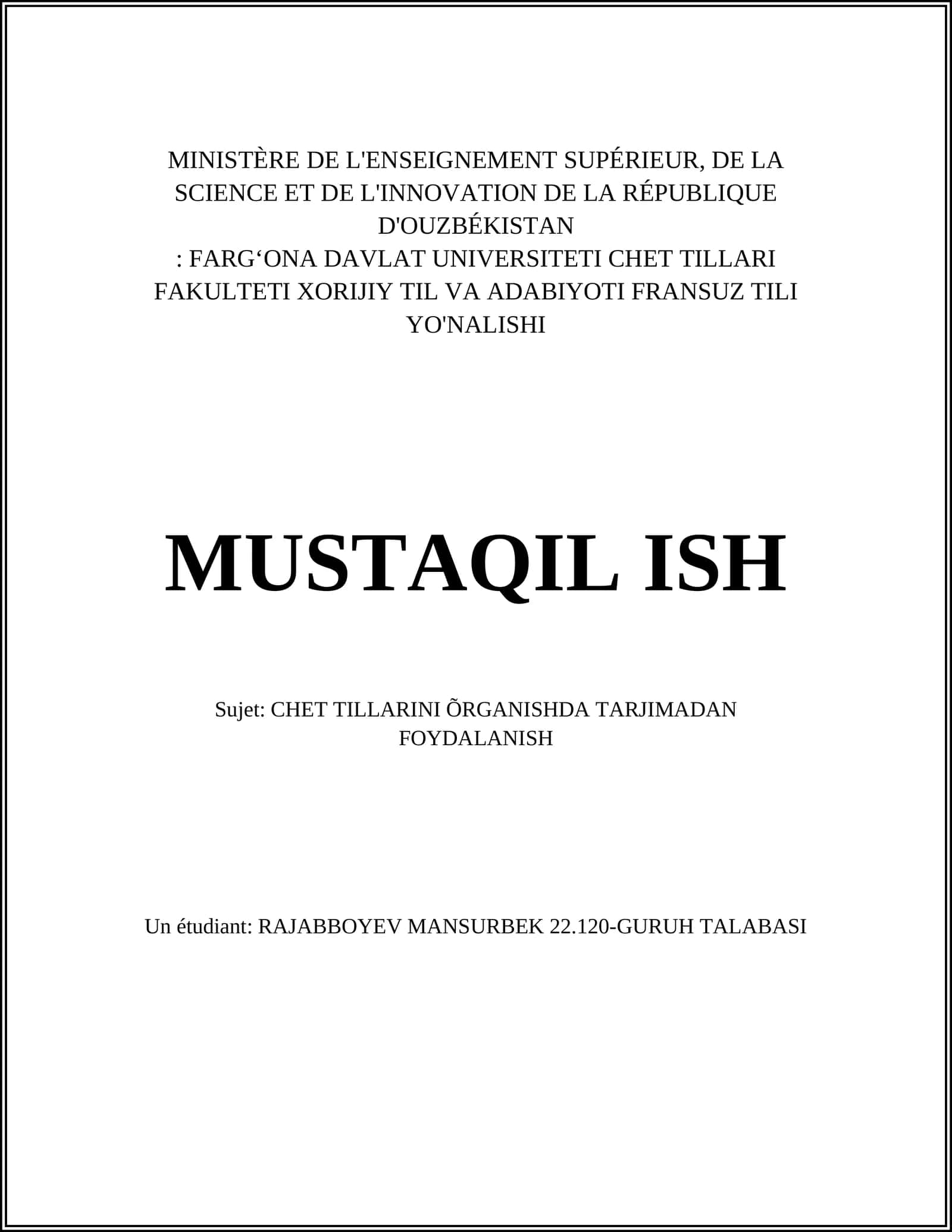 CHET TILLARINI ÕRGANISHDA TARJIMADAN FOYDALANISH 1
