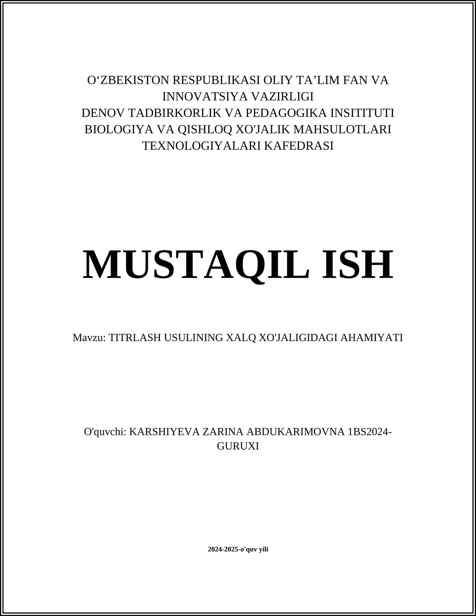 TITRLASH USULINING XALQ XO'JALIGIDAGI AHAMIYATI 1